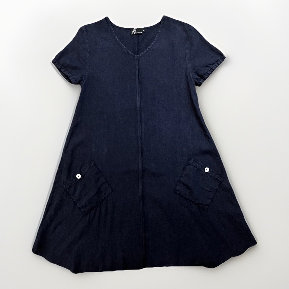 Fenini Dress Womens Small Navy Blue Linen.